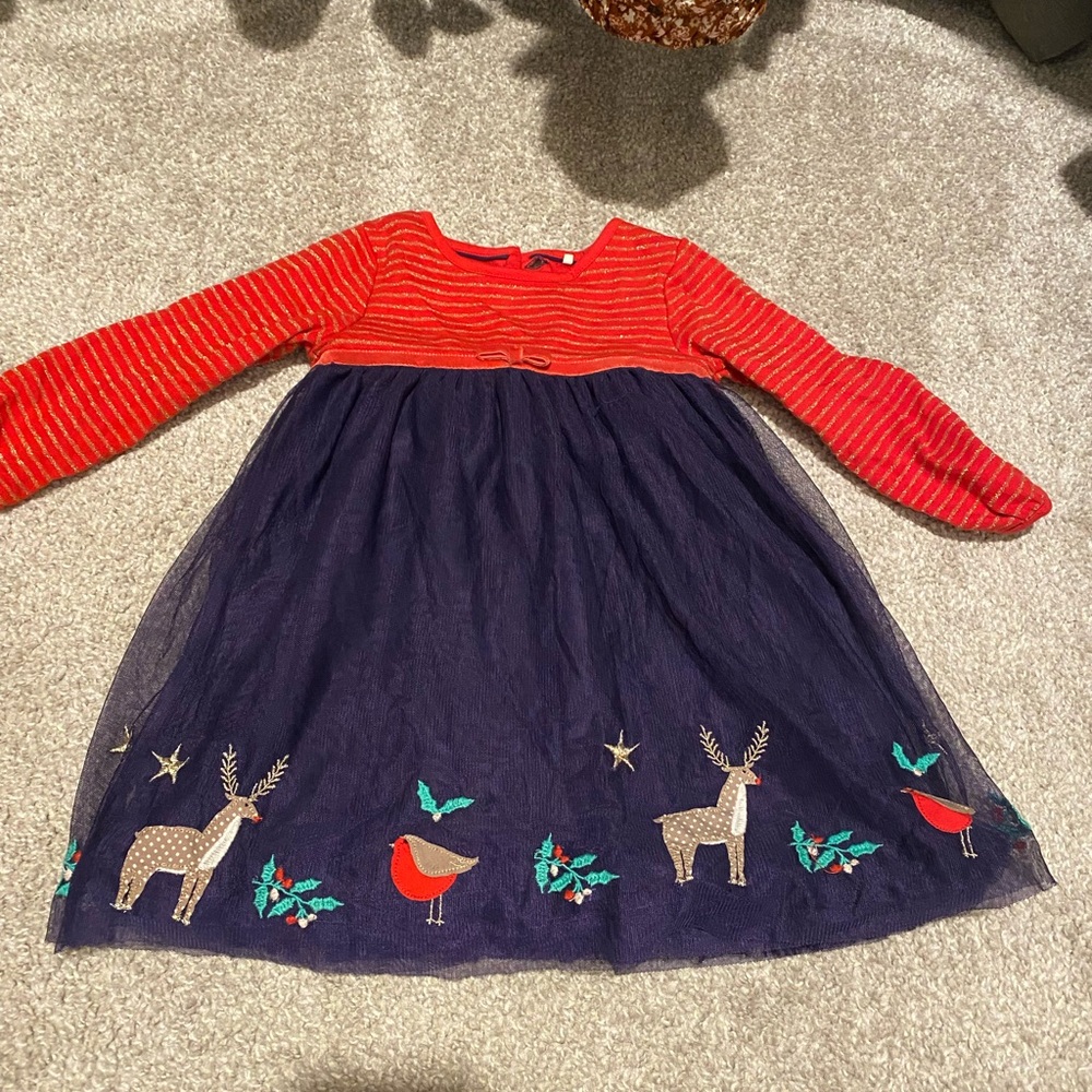 Baby Boden Red and Navy Dress with Embroidered Animals